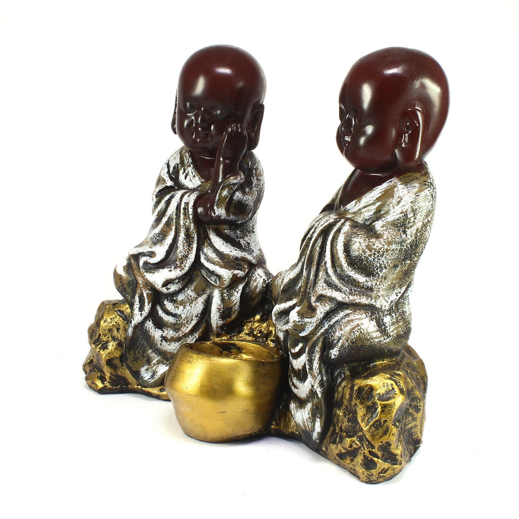 Set of 2 Brown Monks Polyresin Tealight Holder Kafalo