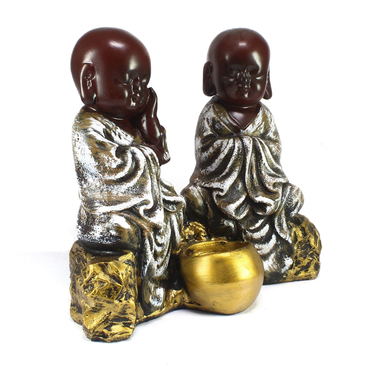 Set of 2 Brown Monks Polyresin Tealight Holder Kafalo