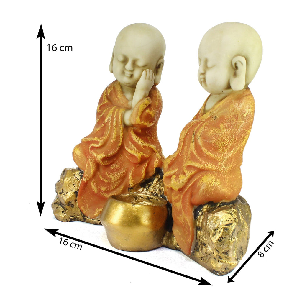 Set of 2 Orange Monks Polyresin Tealight Holder Kafalo