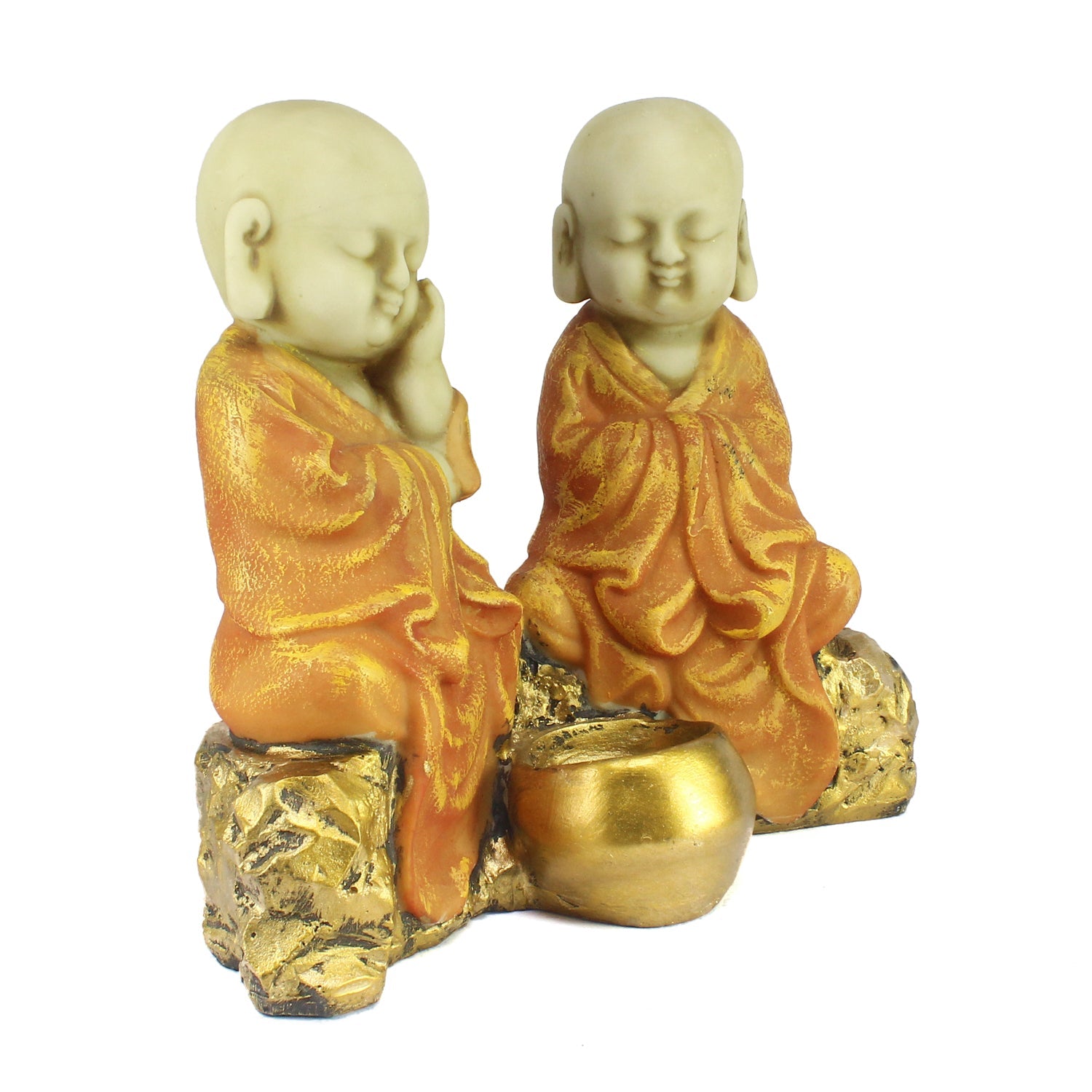 Set of 2 Orange Monks Polyresin Tealight Holder Kafalo