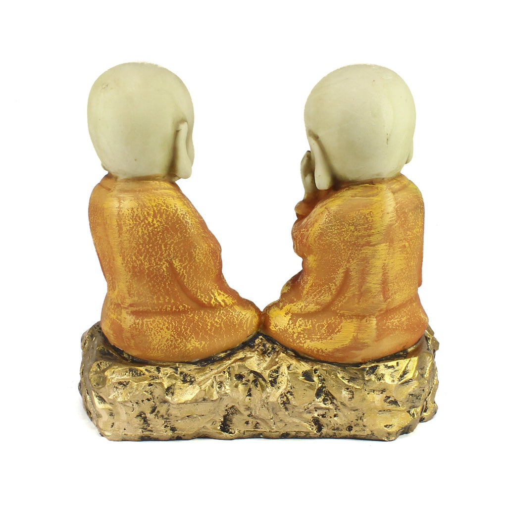 Set of 2 Orange Monks Polyresin Tealight Holder Kafalo