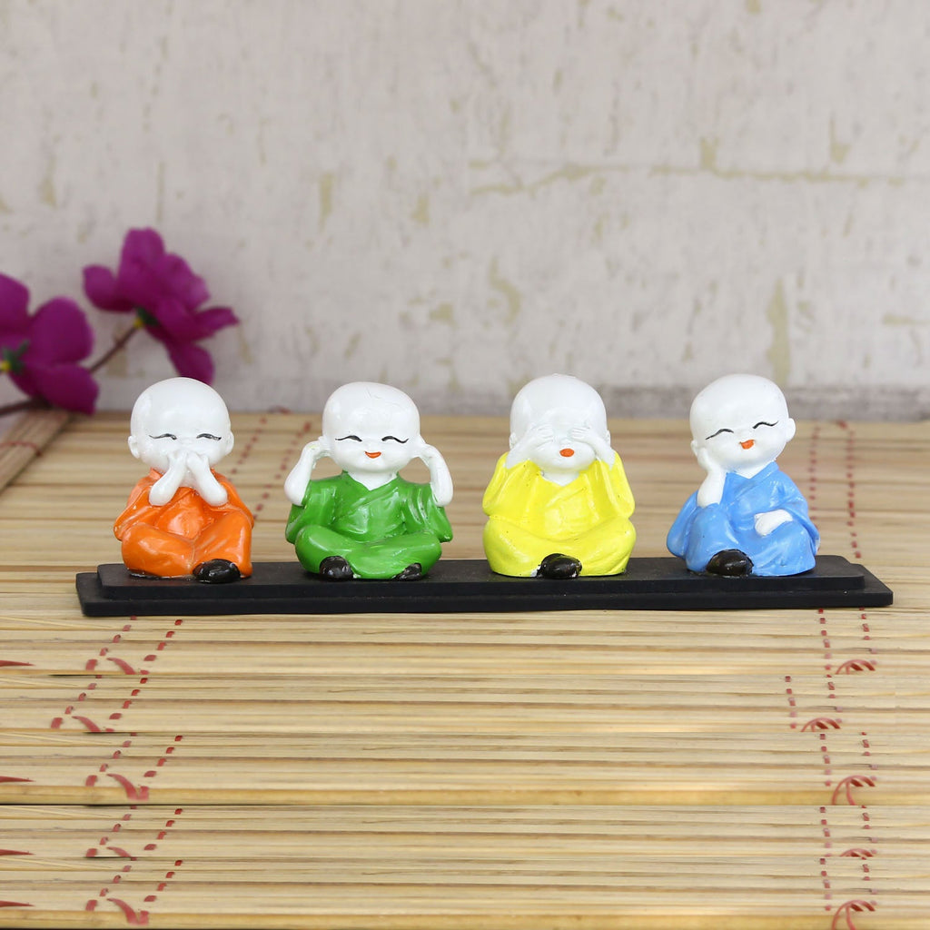 Set of 4 Multi color Monks Polyresin Tealight Holder Kafalo