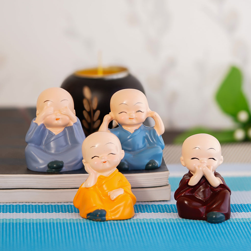 Polyresin Set of 4 Monk Child Buddhas Statue Kafalo