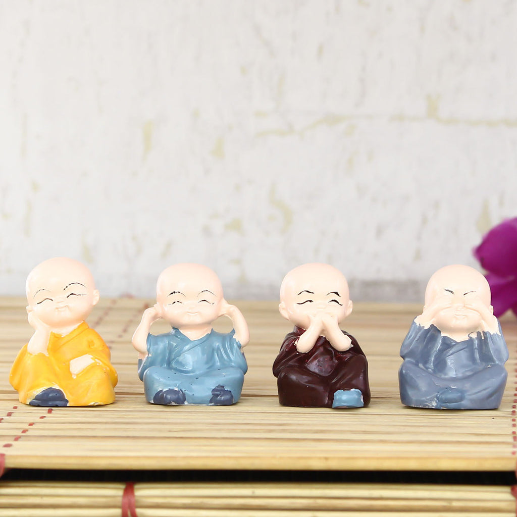 Polyresin Set of 4 Monk Child Buddhas Statue Kafalo