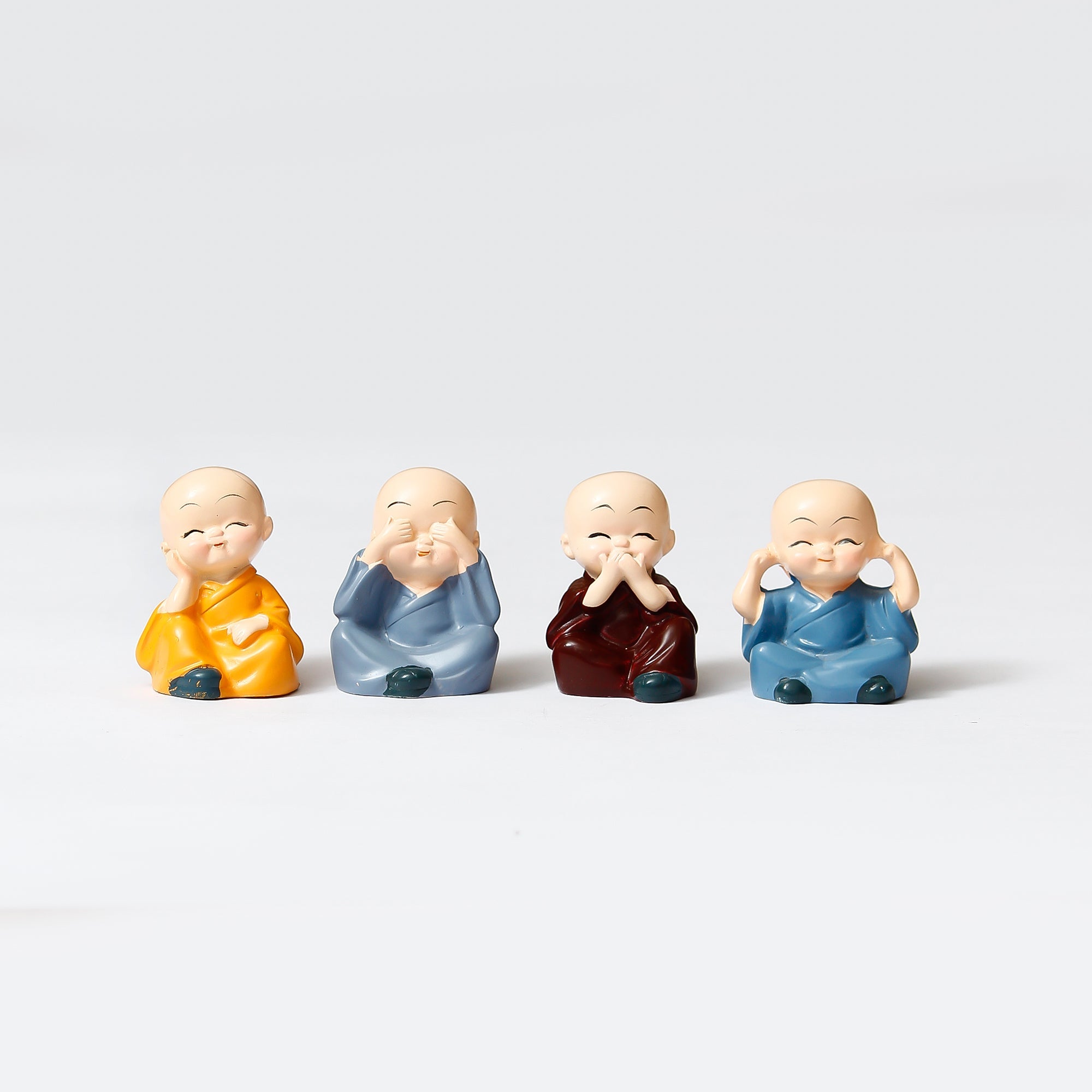Polyresin Set of 4 Monk Child Buddhas Statue Kafalo