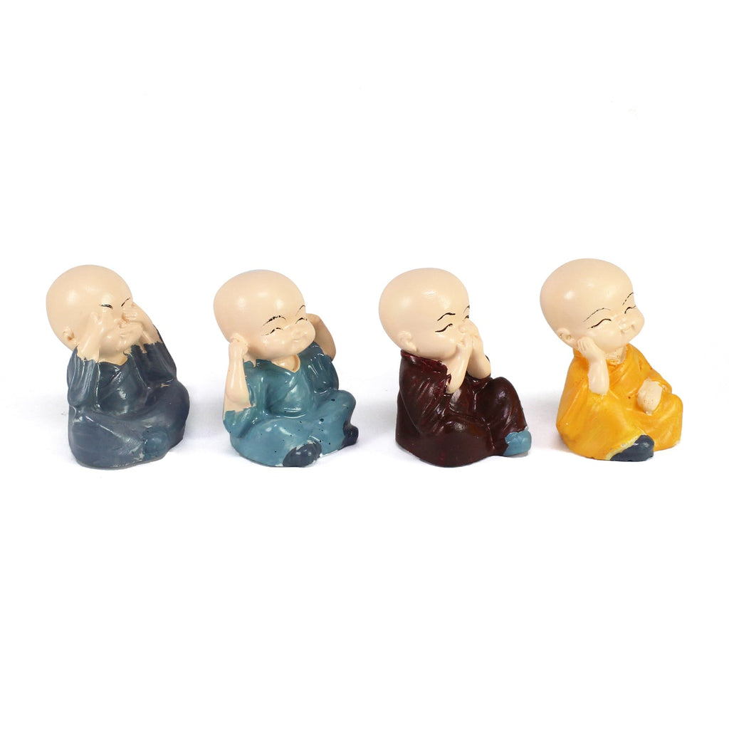 Polyresin Set of 4 Monk Child Buddhas Statue Kafalo