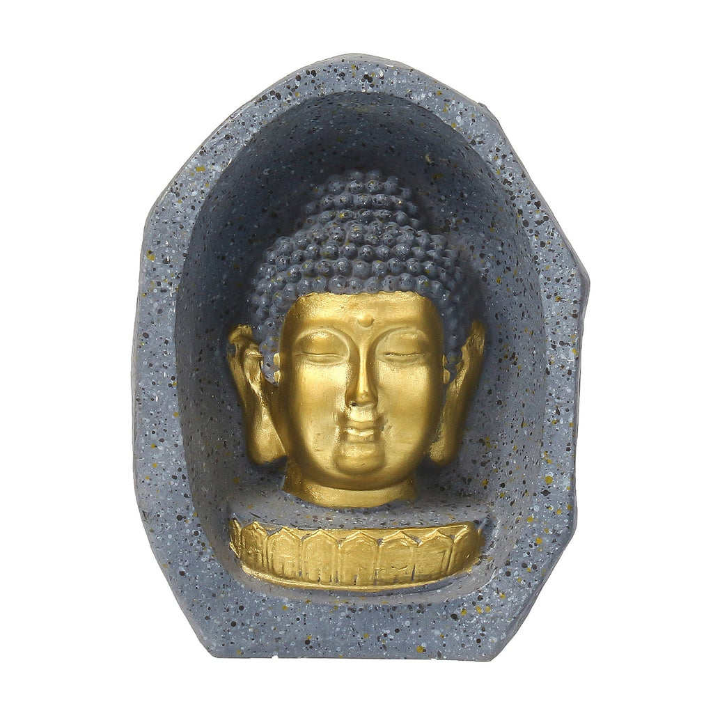 Grey & Golden Peaceful Lord Buddha Face Statue Kafalo