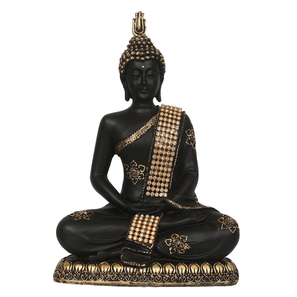 Polyresin Black and Golden Handcrafted Meditating Buddha Statue Kafalo