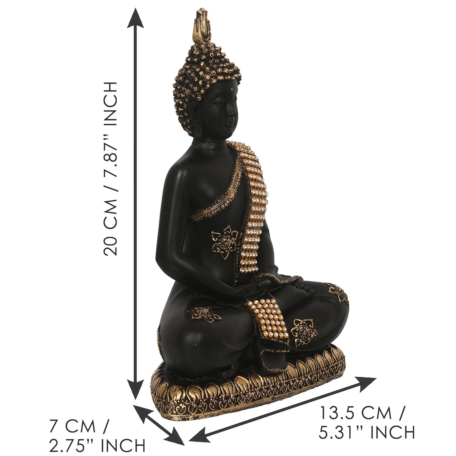 Polyresin Black and Golden Handcrafted Meditating Buddha Statue Kafalo