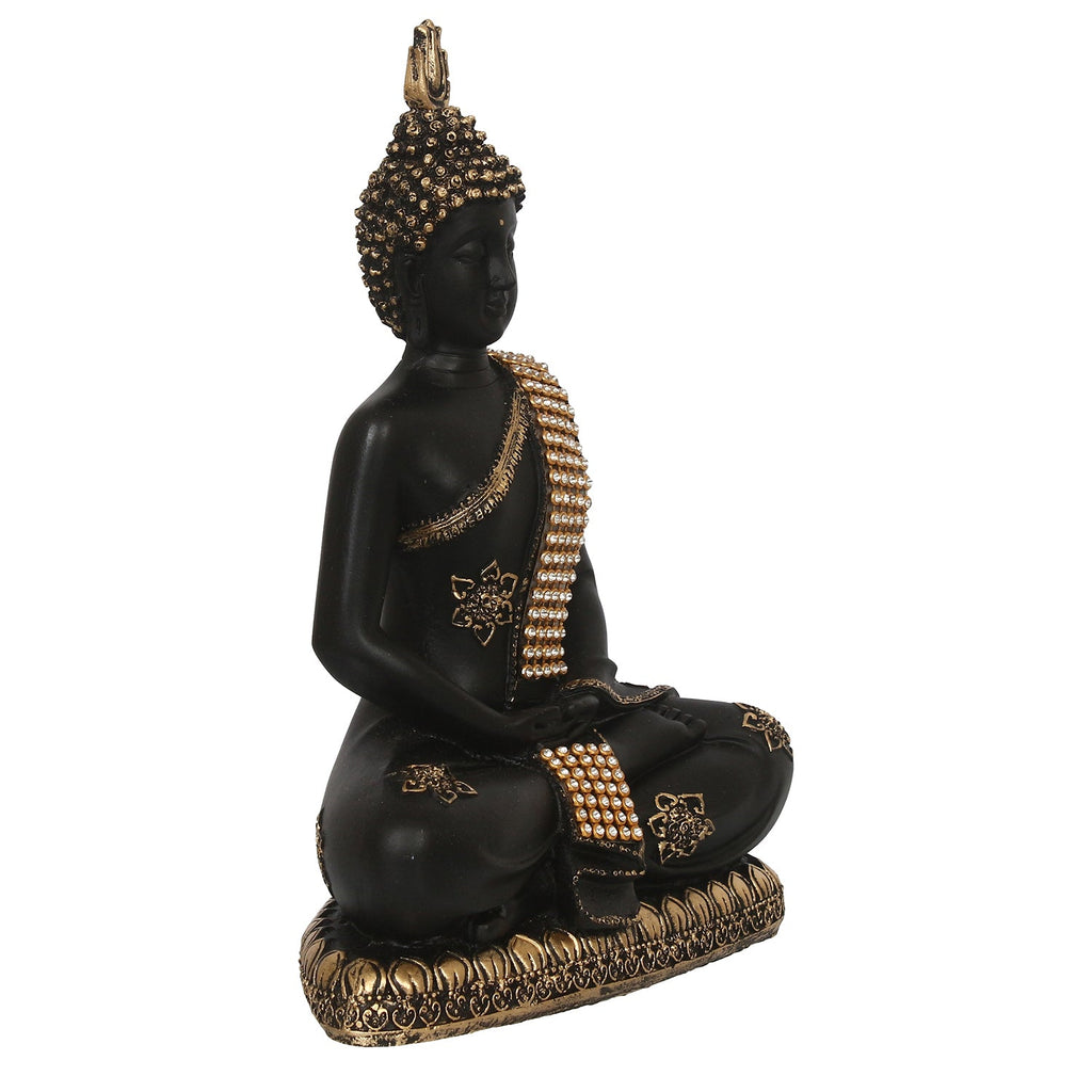 Polyresin Black and Golden Handcrafted Meditating Buddha Statue Kafalo