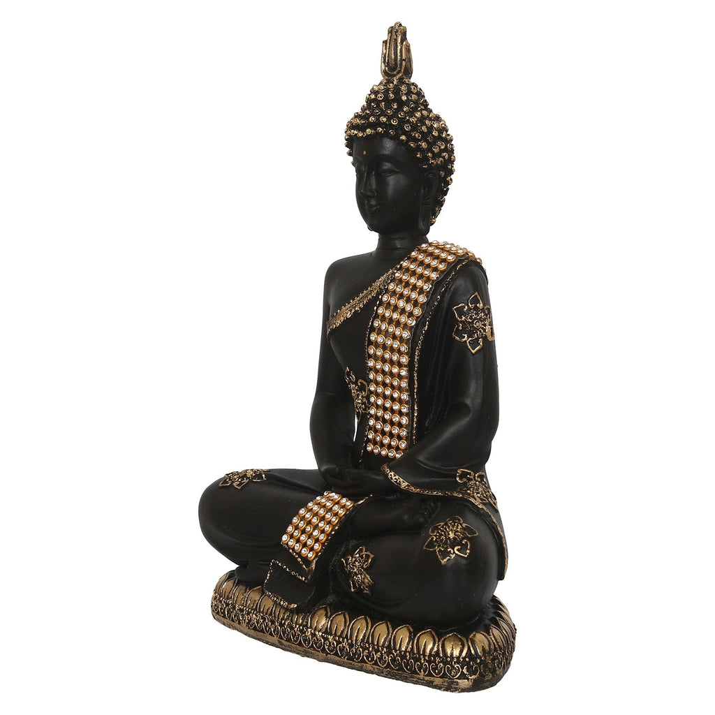 Polyresin Black and Golden Handcrafted Meditating Buddha Statue Kafalo