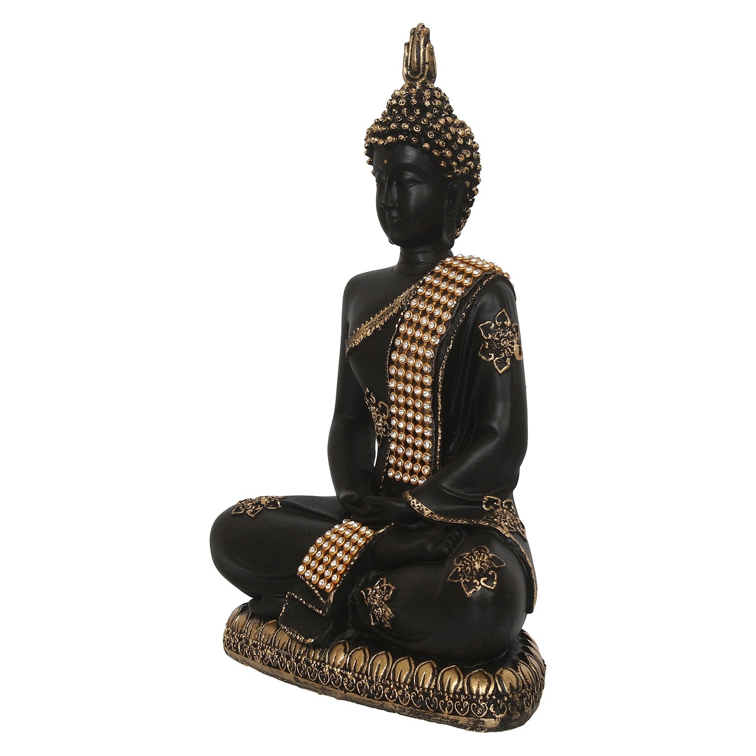 Polyresin Black and Golden Handcrafted Meditating Buddha Statue Kafalo