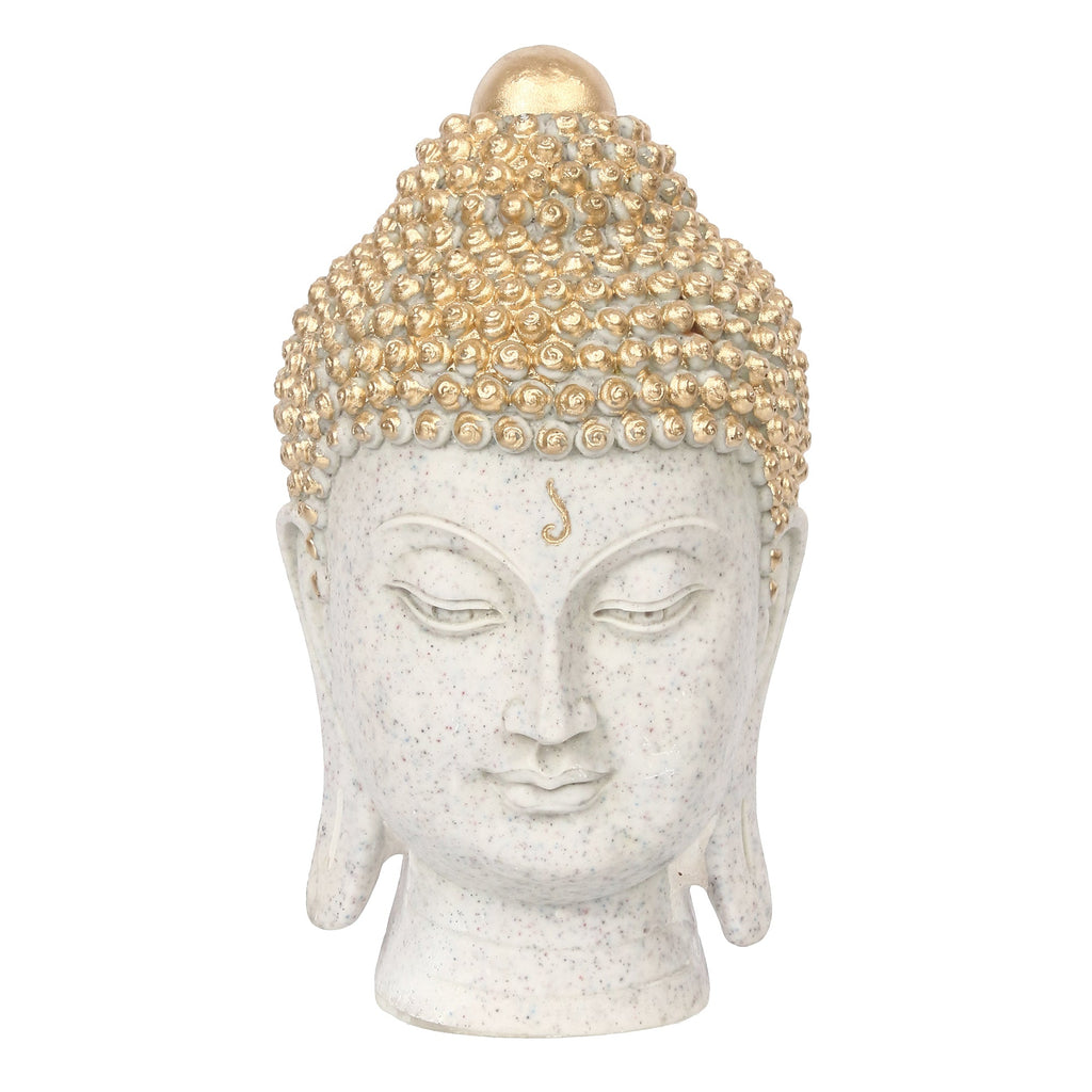 Polyresin Golden and White Meditating Buddha Head Statue Kafalo