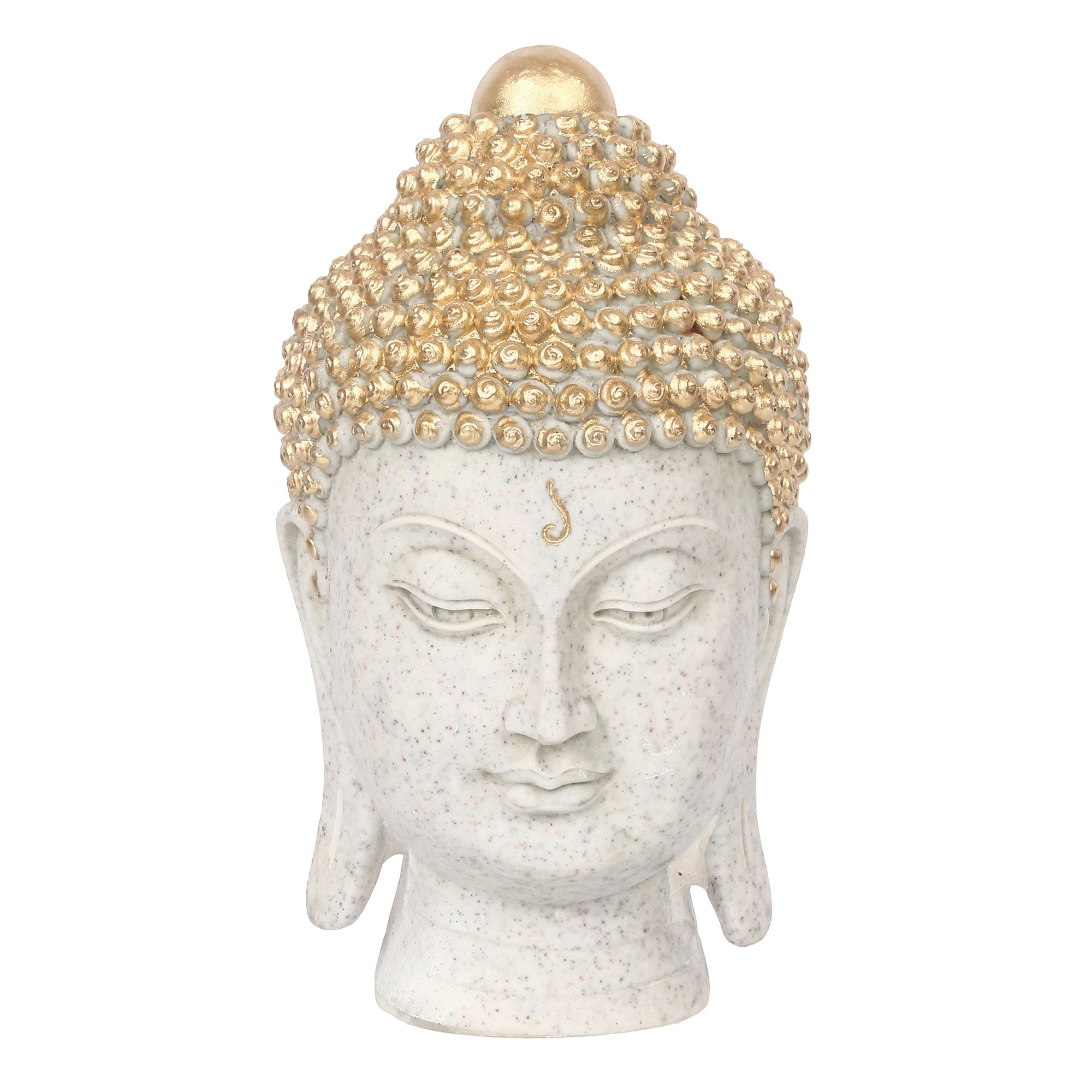 Polyresin Golden and White Meditating Buddha Head Statue Kafalo