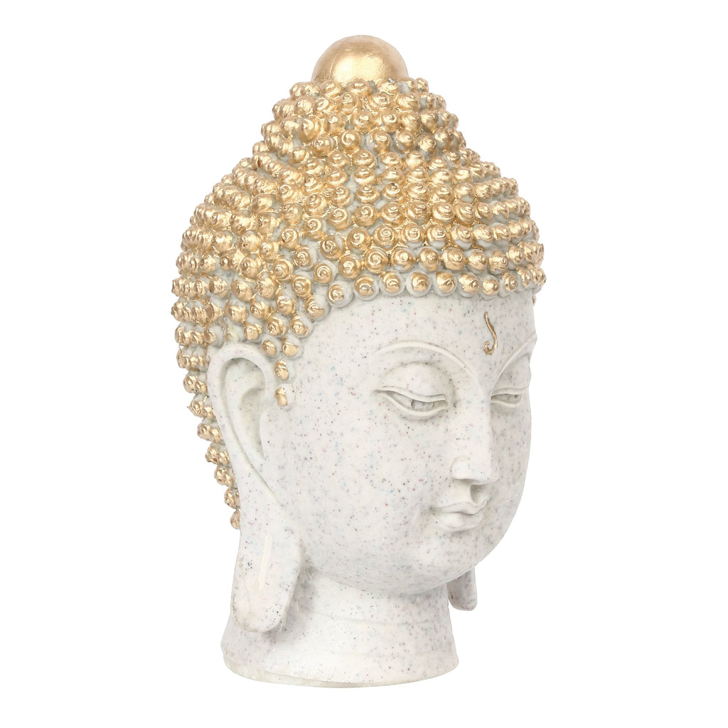 Polyresin Golden and White Meditating Buddha Head Statue Kafalo