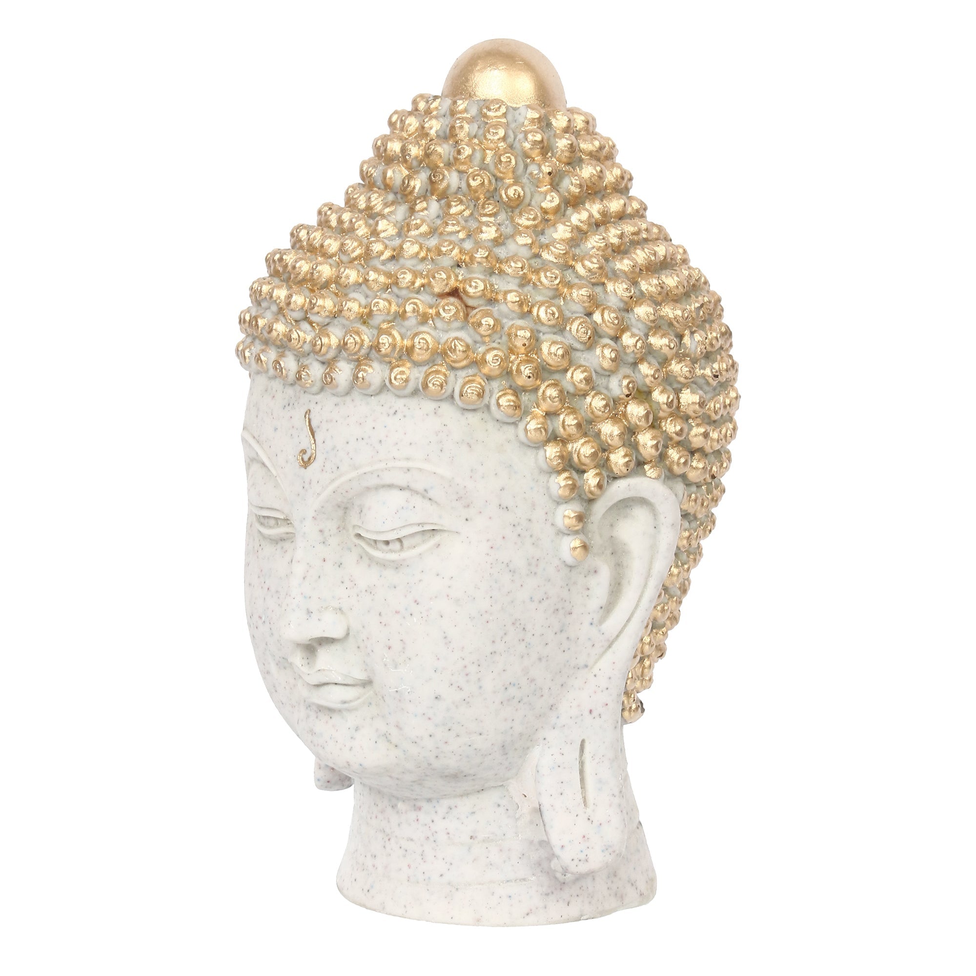 Polyresin Golden and White Meditating Buddha Head Statue Kafalo
