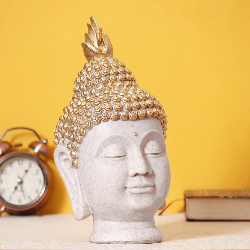 Polyresin Gold and White Meditating Buddha Head Statue Kafalo