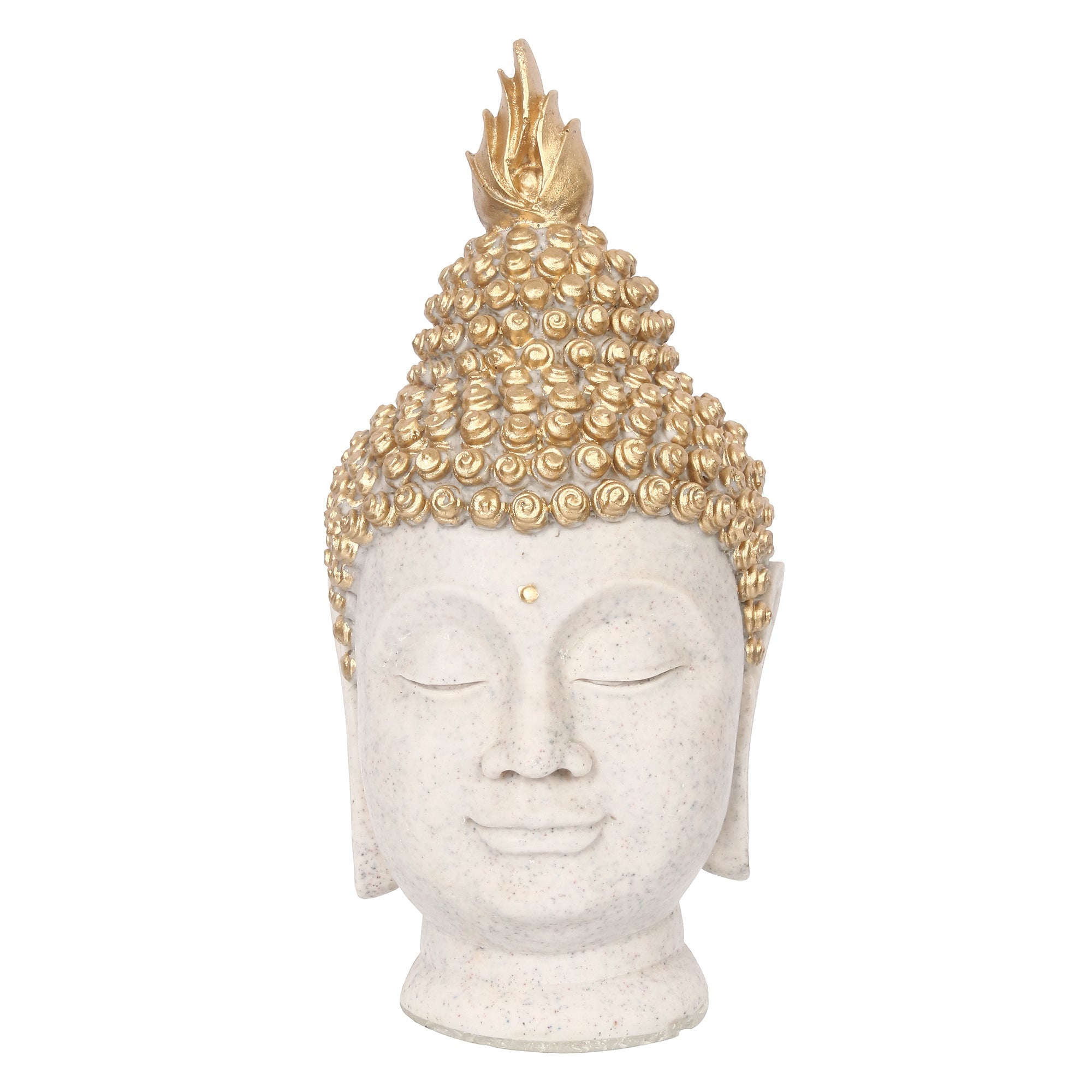 Polyresin Gold and White Meditating Buddha Head Statue Kafalo