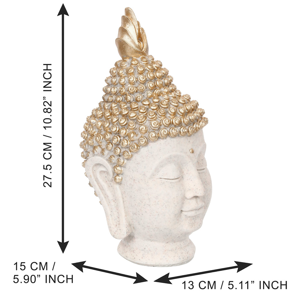 Polyresin Gold and White Meditating Buddha Head Statue Kafalo