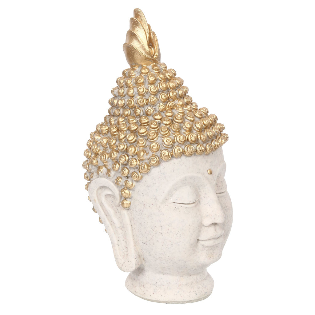 Polyresin Gold and White Meditating Buddha Head Statue Kafalo