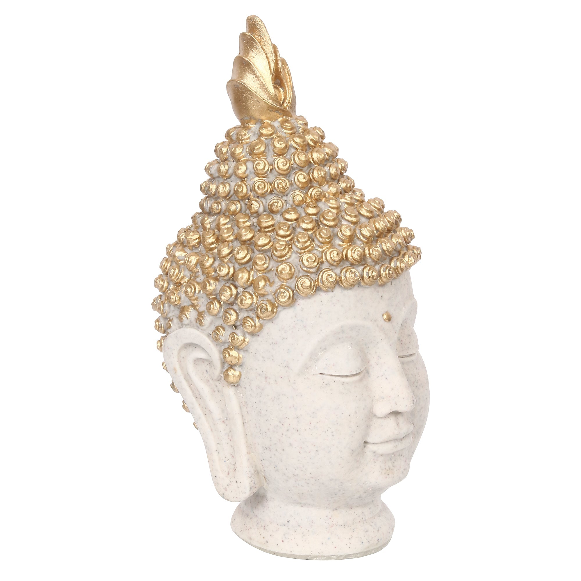Polyresin Gold and White Meditating Buddha Head Statue Kafalo