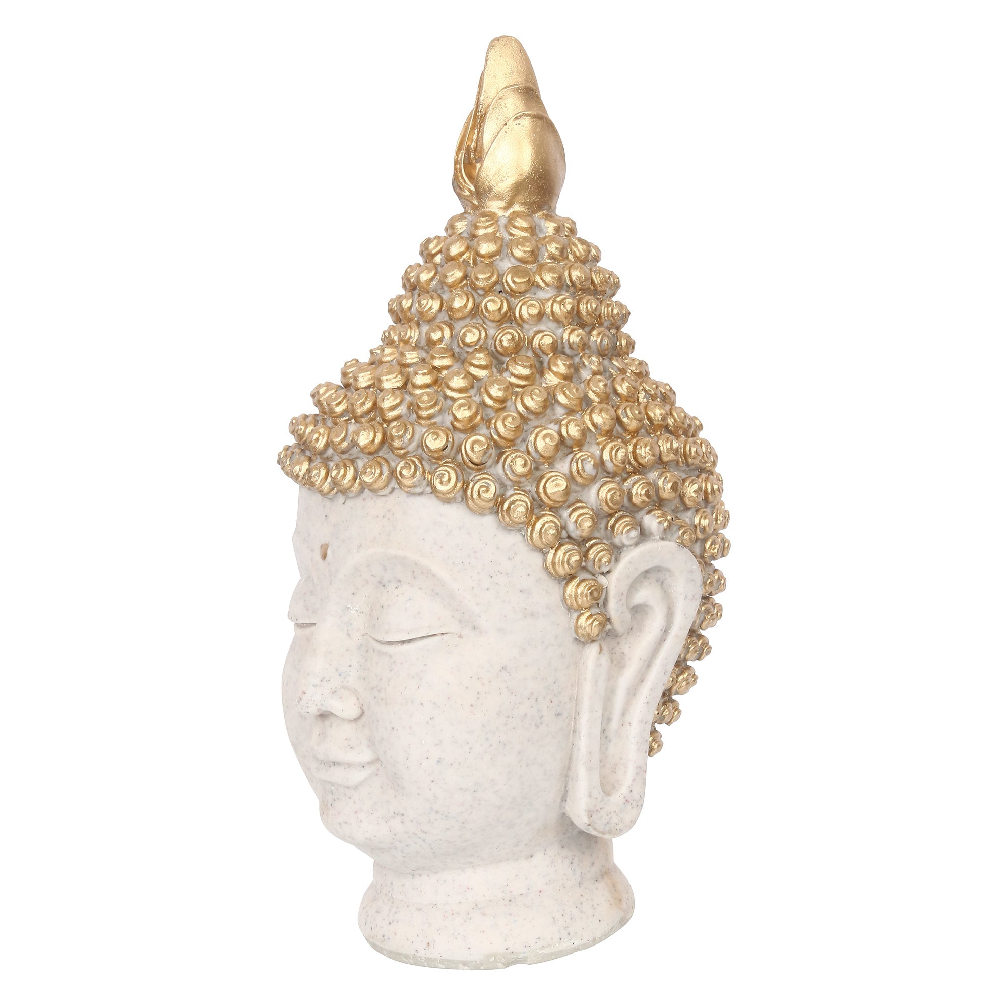 Polyresin Gold and White Meditating Buddha Head Statue Kafalo