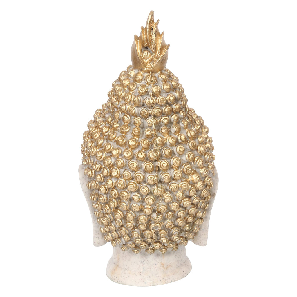 Polyresin Gold and White Meditating Buddha Head Statue Kafalo