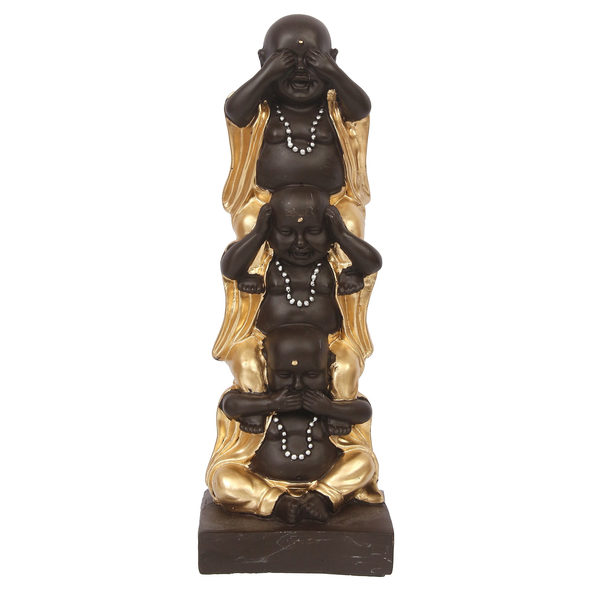 Polyresin Black and Golden Set of 3 Laughing Buddha Statue Standing on each other Decorative Showpiece Kafalo