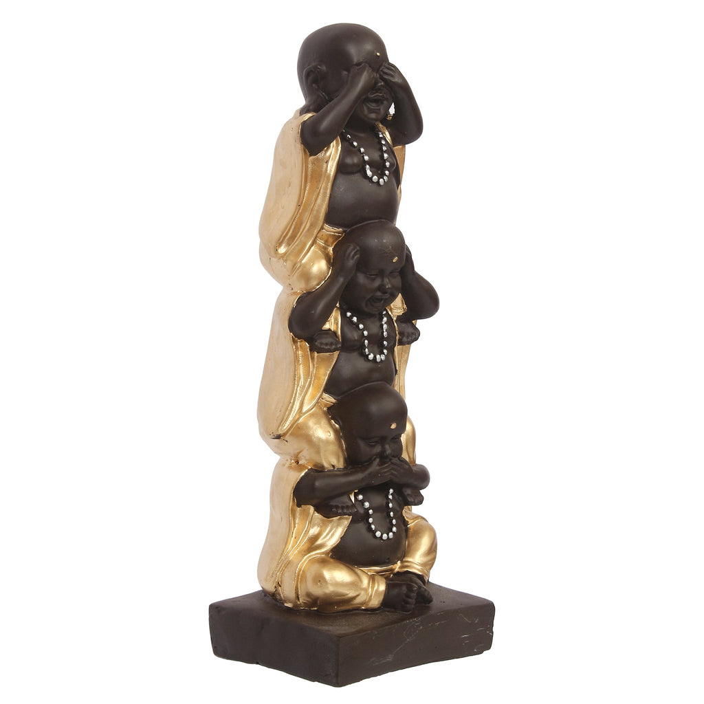 Polyresin Black and Golden Set of 3 Laughing Buddha Statue Standing on each other Decorative Showpiece Kafalo