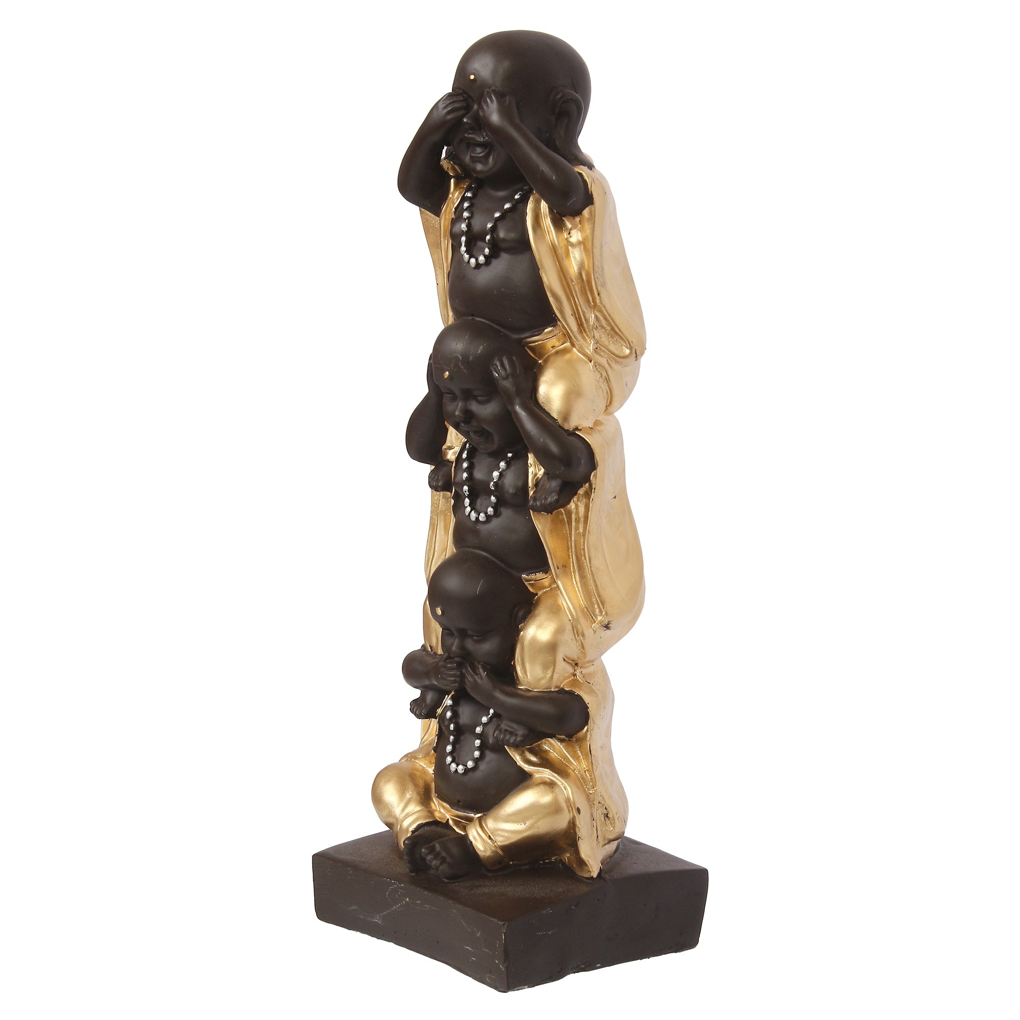 Polyresin Black and Golden Set of 3 Laughing Buddha Statue Standing on each other Decorative Showpiece Kafalo