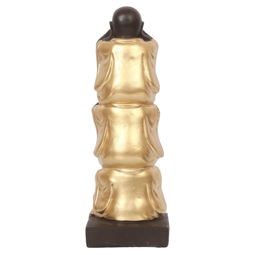 Polyresin Black and Golden Set of 3 Laughing Buddha Statue Standing on each other Decorative Showpiece Kafalo