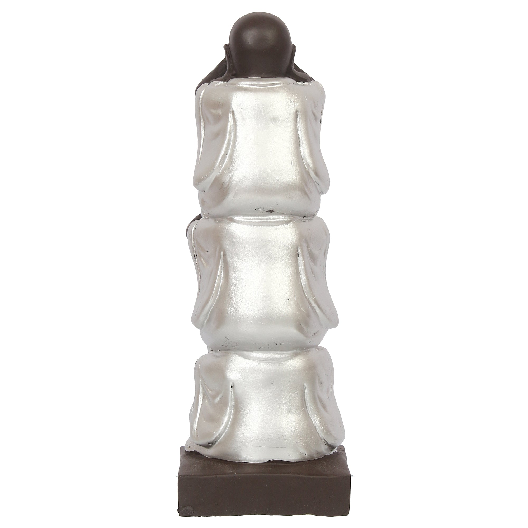 Polyresin Silver and Black Set of 3 Laughing Buddha Idol Standing on each other Decorative Showpiece Kafalo
