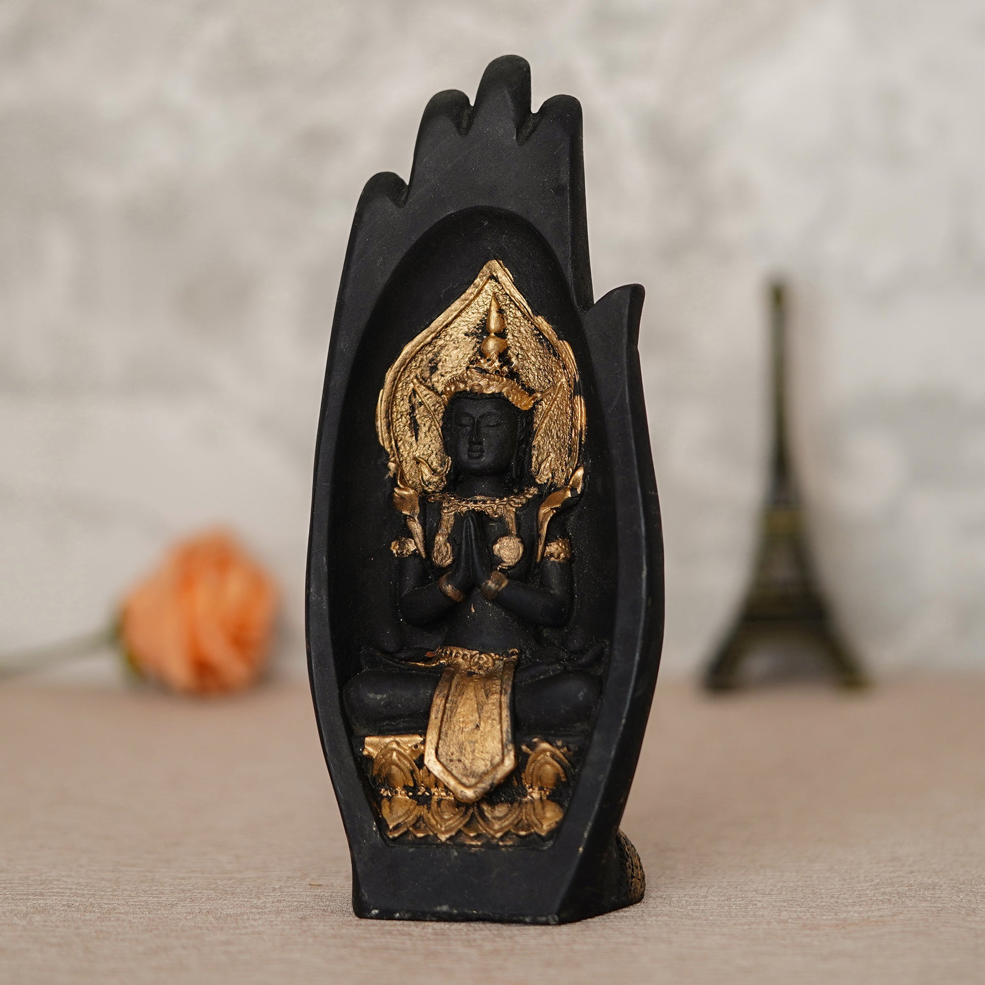 Golden Handcrafted Engraved Palm Buddha Decorative Showpiece Kafalo