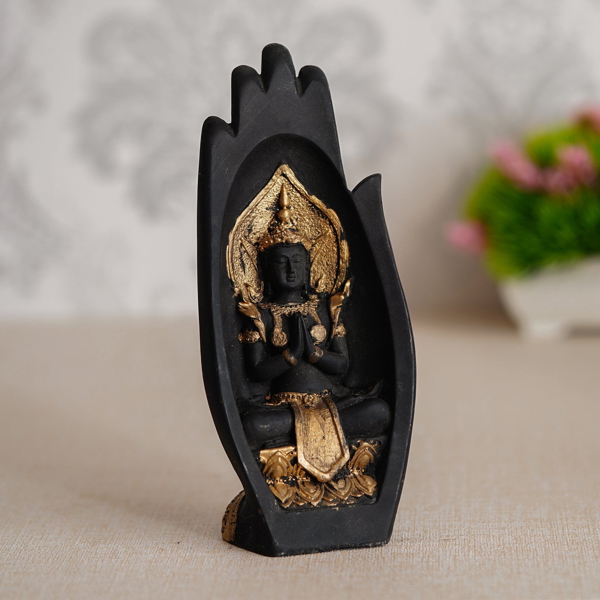 Golden Handcrafted Engraved Palm Buddha Decorative Showpiece Kafalo