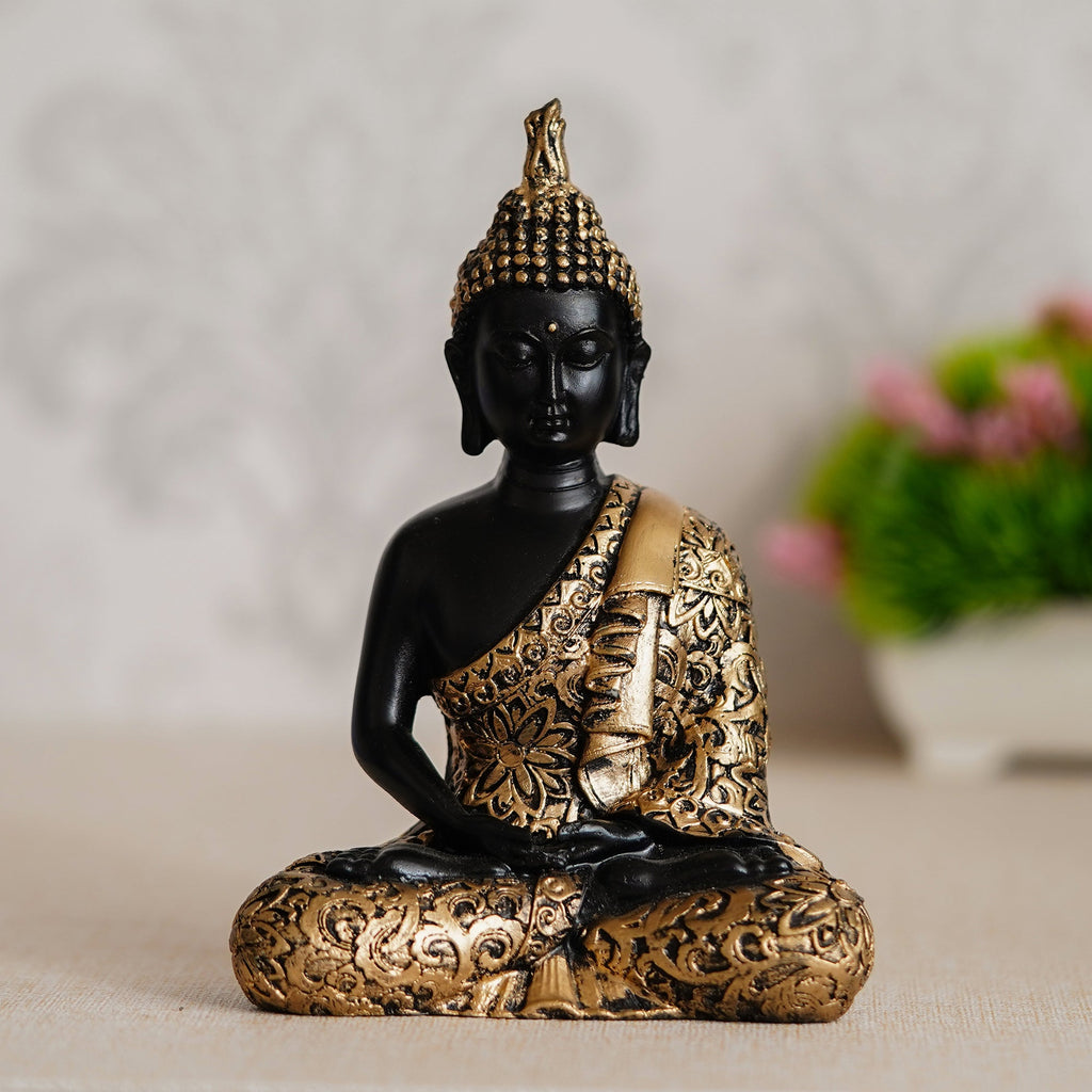 Polyresin Black and Golden Handcrafted Decorative Meditating Buddha Statue Kafalo