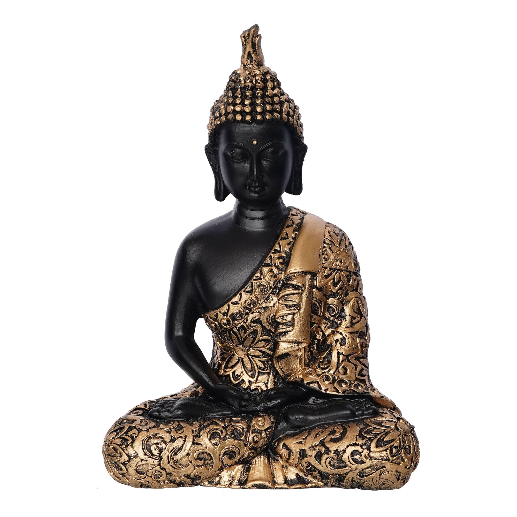 Polyresin Black and Golden Handcrafted Decorative Meditating Buddha Statue Kafalo