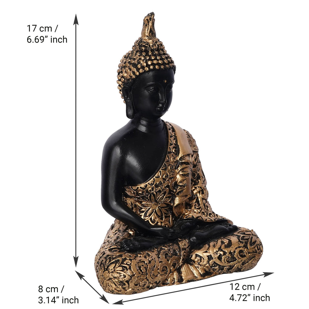 Polyresin Black and Golden Handcrafted Decorative Meditating Buddha Statue Kafalo