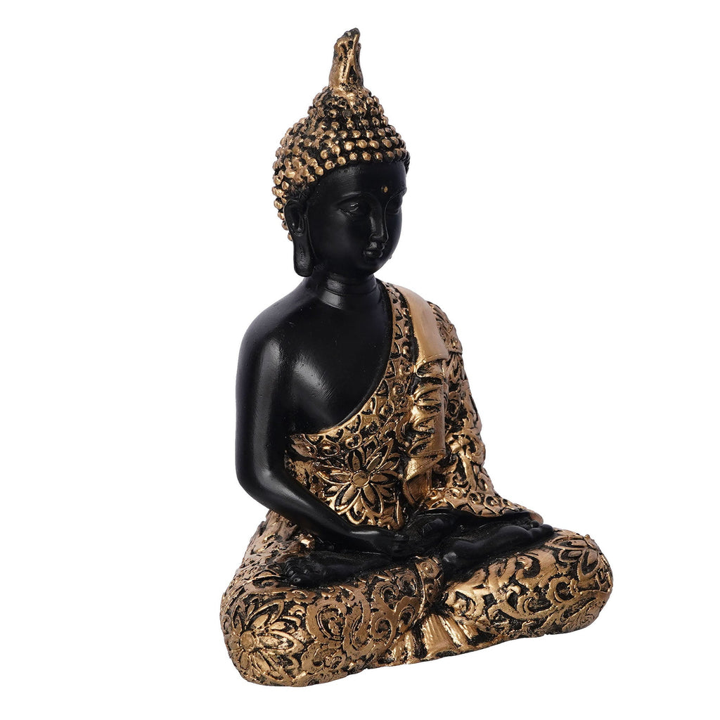Polyresin Black and Golden Handcrafted Decorative Meditating Buddha Statue Kafalo