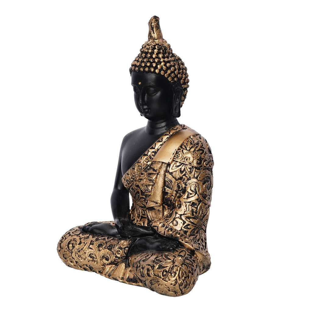Polyresin Black and Golden Handcrafted Decorative Meditating Buddha Statue Kafalo