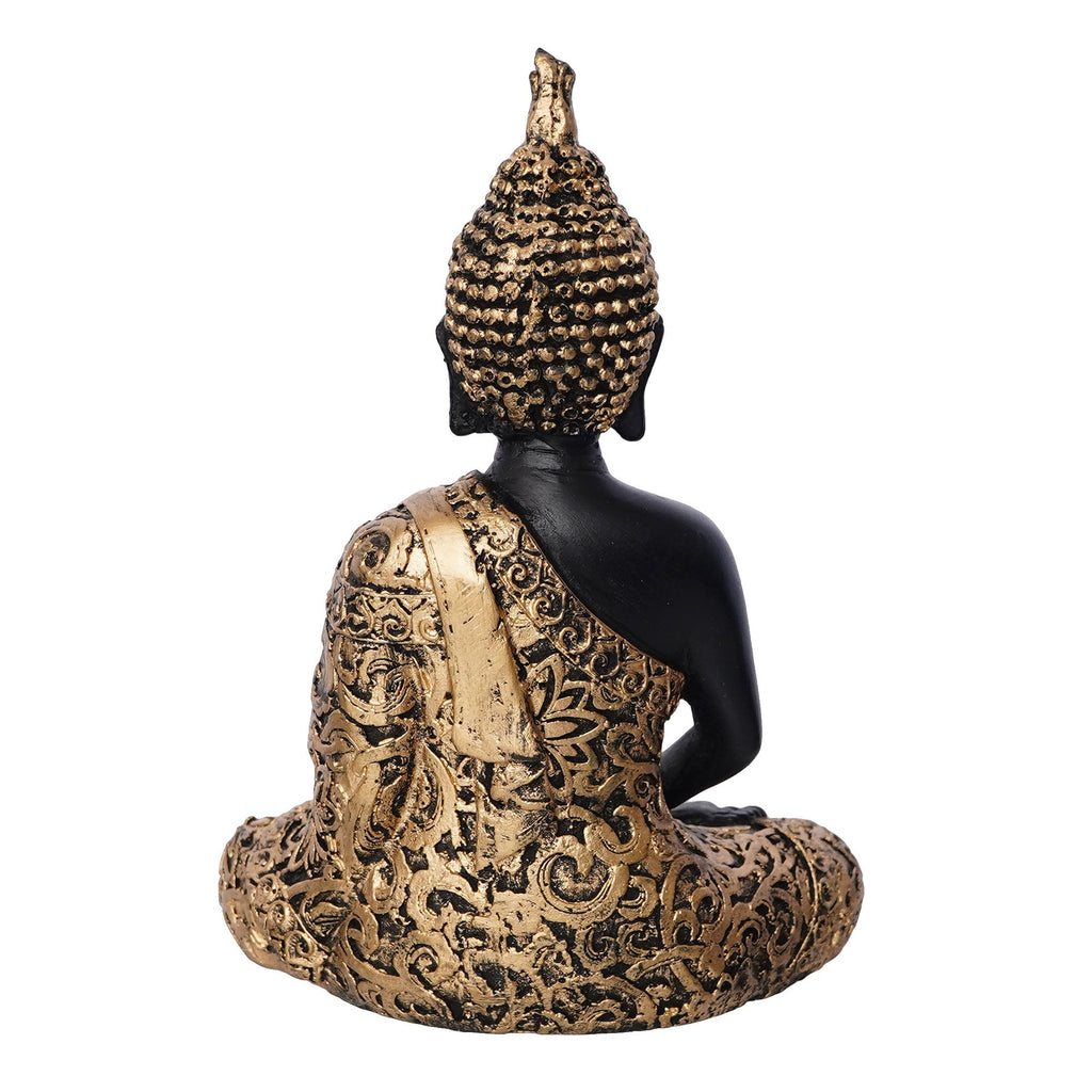 Polyresin Black and Golden Handcrafted Decorative Meditating Buddha Statue Kafalo