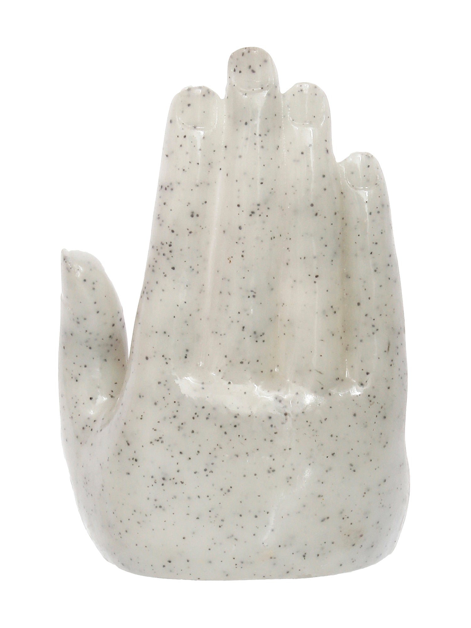 Polyresin Dotted White and Golden Handcrafted Decorative Palm Buddha Statue Kafalo