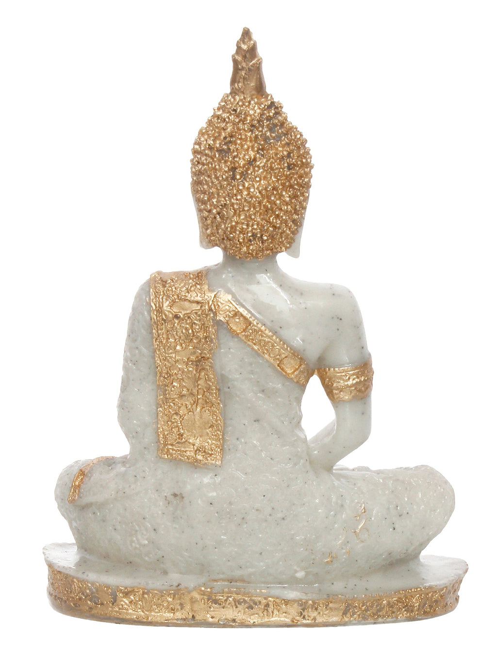 Polyresin Dotted White and Golden Handcrafted Decorative Meditating Buddha Statue Kafalo