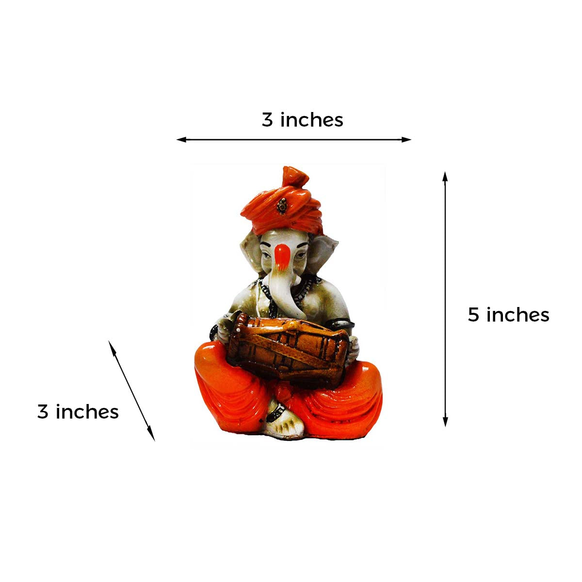 Orange Polyresin Lord Ganesha playing Dholak Idol Kafalo