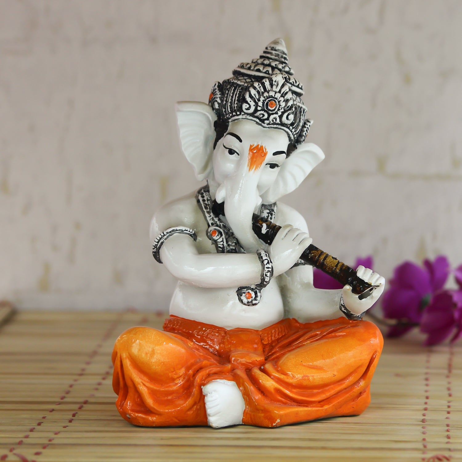 Lord Ganesha Idol Playing Flute Musical Instrument Kafalo