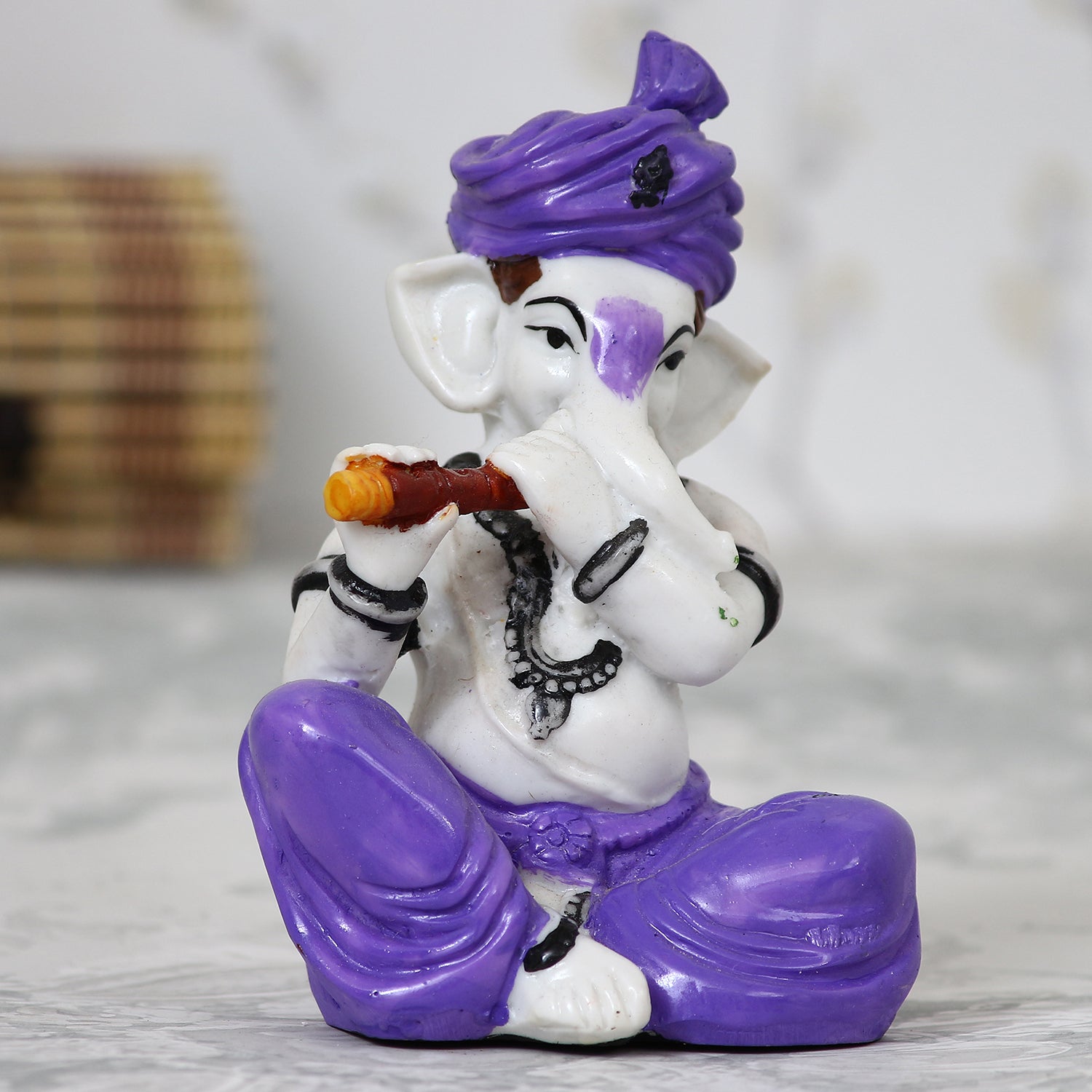 Lord Ganesha Idol Playing Flute Musical Instrument Kafalo