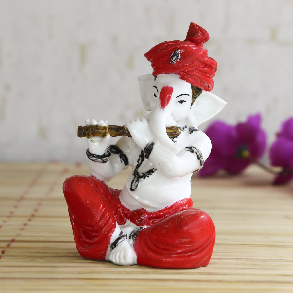 Lord Ganesha Idol Playing Flute Musical Instrument Kafalo