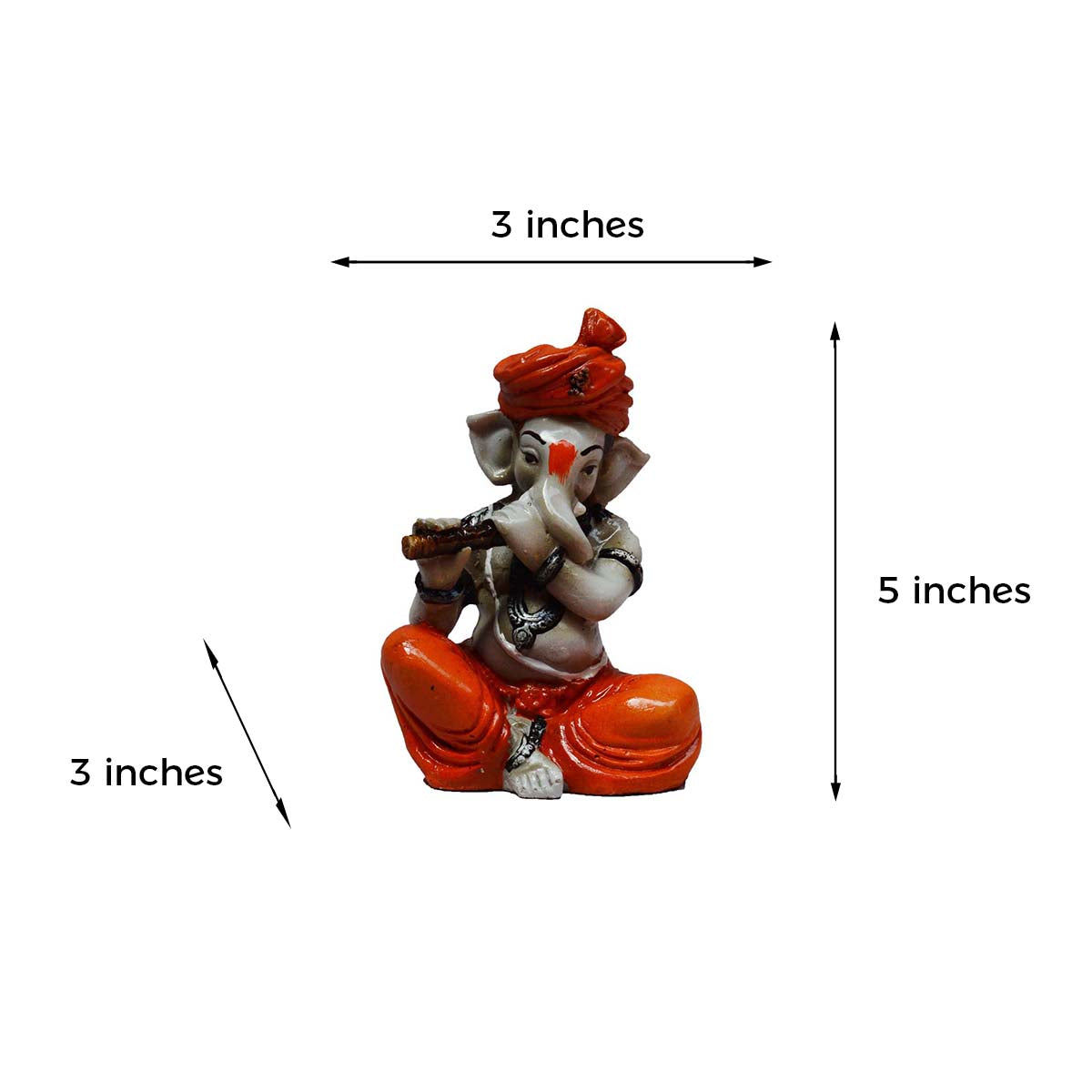 Orange Polyresin Lord Ganesha Playing Flute Idol Kafalo