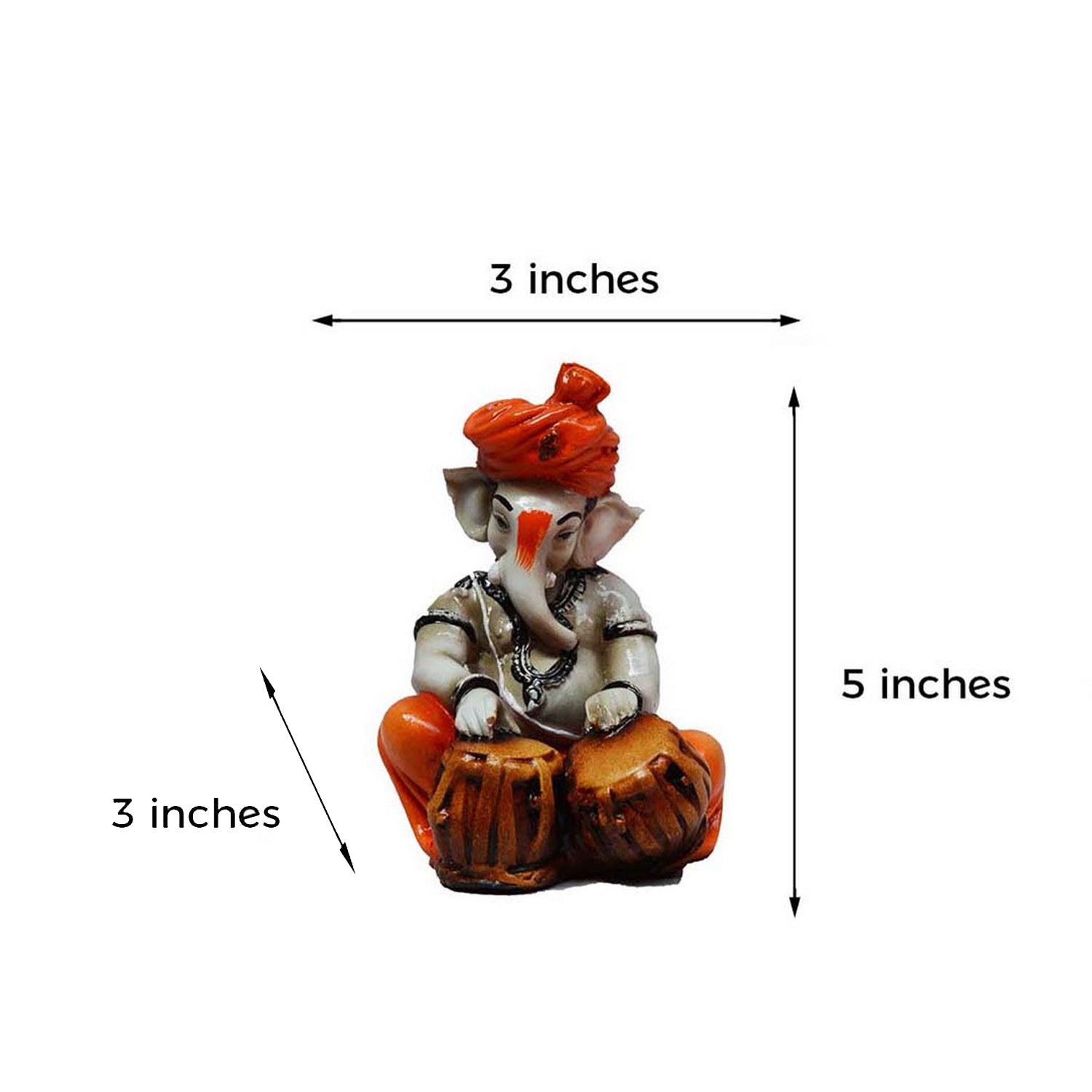 Orange Polyresin Lord Ganesha Playing Tabla Idol Kafalo