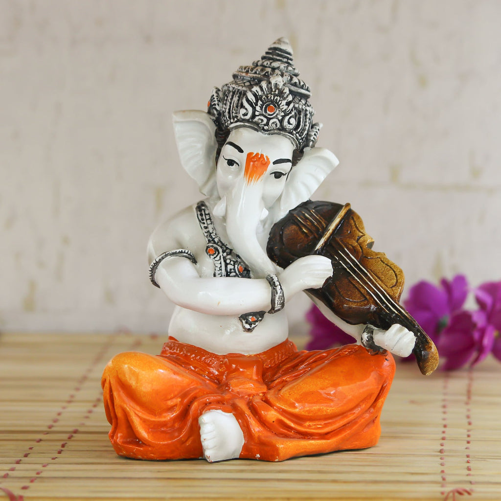 Lord Ganesha Idol Playing Violin Musical Instrument Polyresin God Idol Kafalo