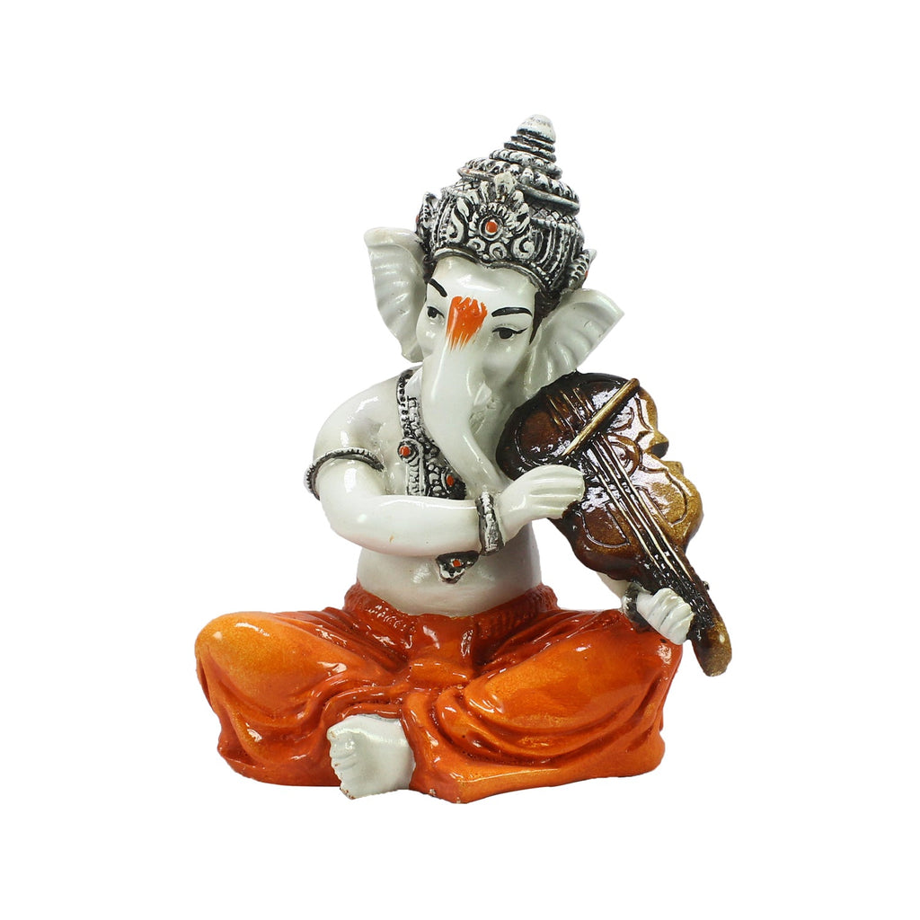 Lord Ganesha Idol Playing Violin Musical Instrument Polyresin God Idol Kafalo